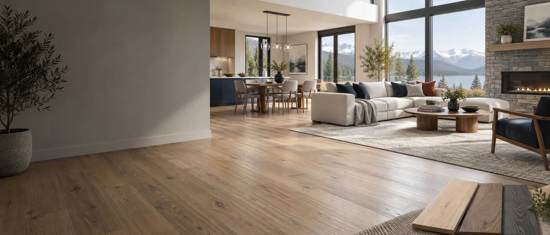 Modern home showcasing warm flooring and carefully selected finishes